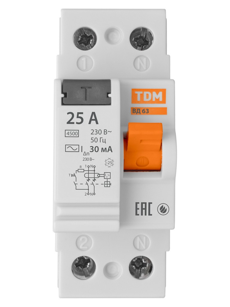 УЗО ВД63 2Р 25А 30мА (электронное) TDM