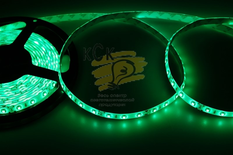 Лента светодиодная 12В, SMD2835, 4,8Вт/м, 60 LED/м, зеленый, 8мм, 5м, IP65 LAMPER
