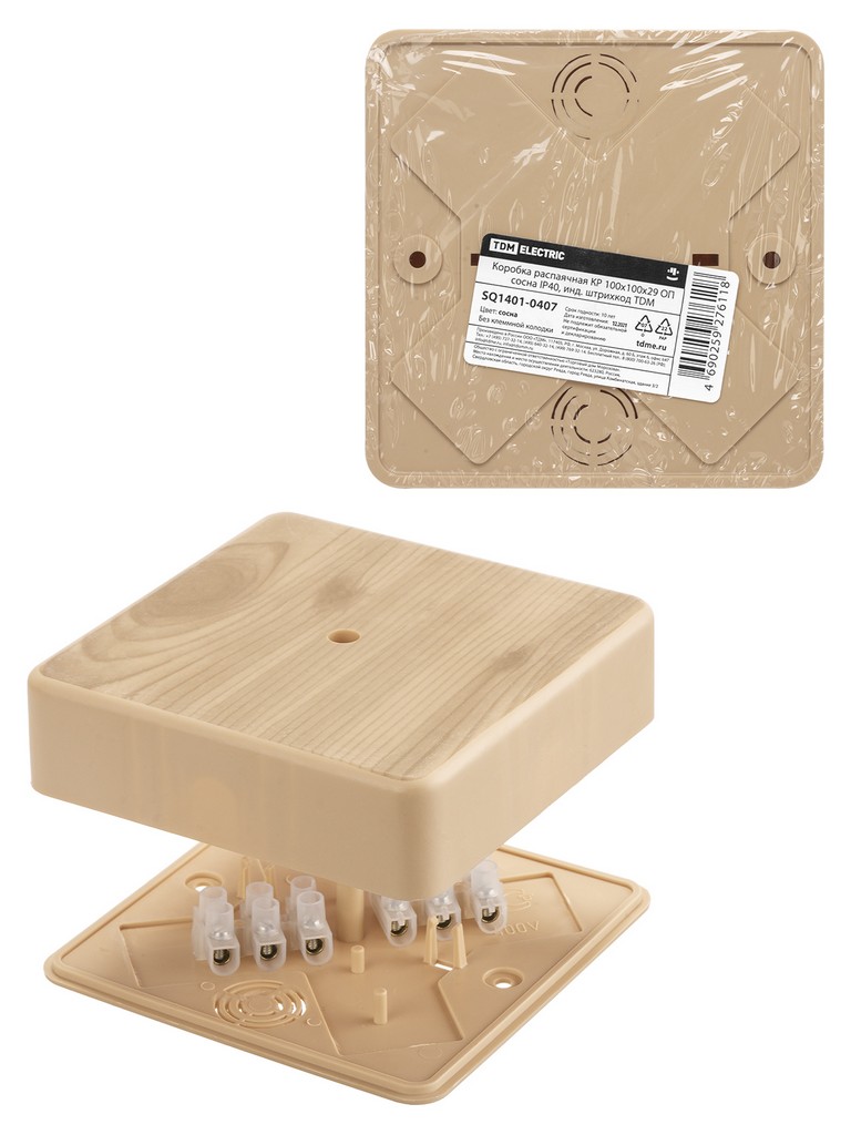 Коробка распаячная КР 100х100х29 ОП сосна IP40, инд. штрихкод TDM