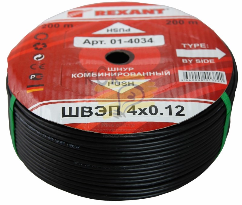 Кабель ШВЭП (ШСм, 4x0,12 мм, 200 м, черный, REXANT